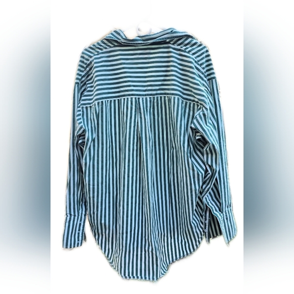 Brunette The Label Oversized Green Striped Button Down Cotton Shirt S/M P Great - Picture 2 of 11